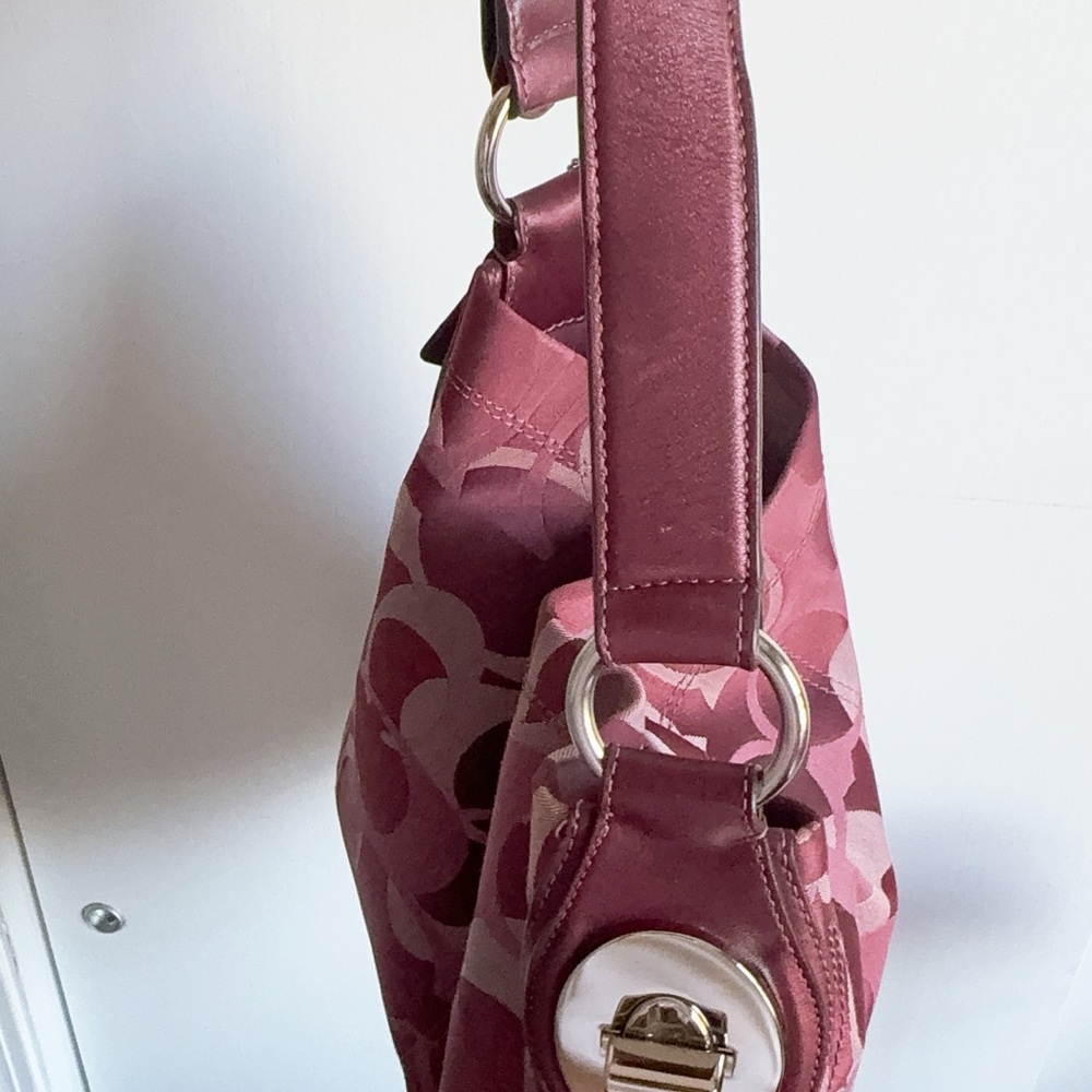 Coach Signature Hobo Shoulder Bag in Pink and Burgundy - Picture 11 of 16